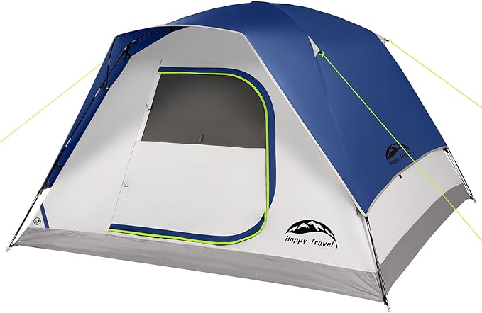 Happy Travel Camping Tent 4/6 Person Dome Tents for Camping with Rainfly Waterproof Clip Easy Setup Portable Family Tent with Mesh Windows 20% More Headroom Backpacking Tents for Camping &amp Hiki