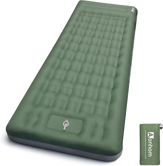 Camping Sleeping Pad 6 Extra Thick Sleeping Mat with Pillow Built-in Foot Pump 32.7 Extra Wide Inflatable Sleeping Pads Compact for Camping Backpacking Hiking Traveling Tent (Green)