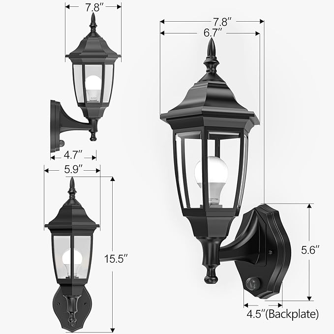 EMART Dusk to Dawn Plastic Outdoor Wall Light Fixtures with Bulbs Waterproof and Anti-Corrosion Porch Sconces Exterior Lanterns Wall Mount Lamp for Outside Garage Front Door Patio 2 Pack Black