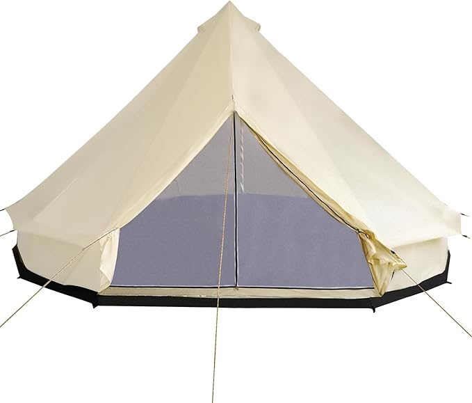 10-Person Yurt Tent Glamping Bell Tent 16' x 16' Waterproof UV-Resistant Polyester Spacious Family Camping Tent with Mesh Door &amp 4 Windows for Outdoor Festival