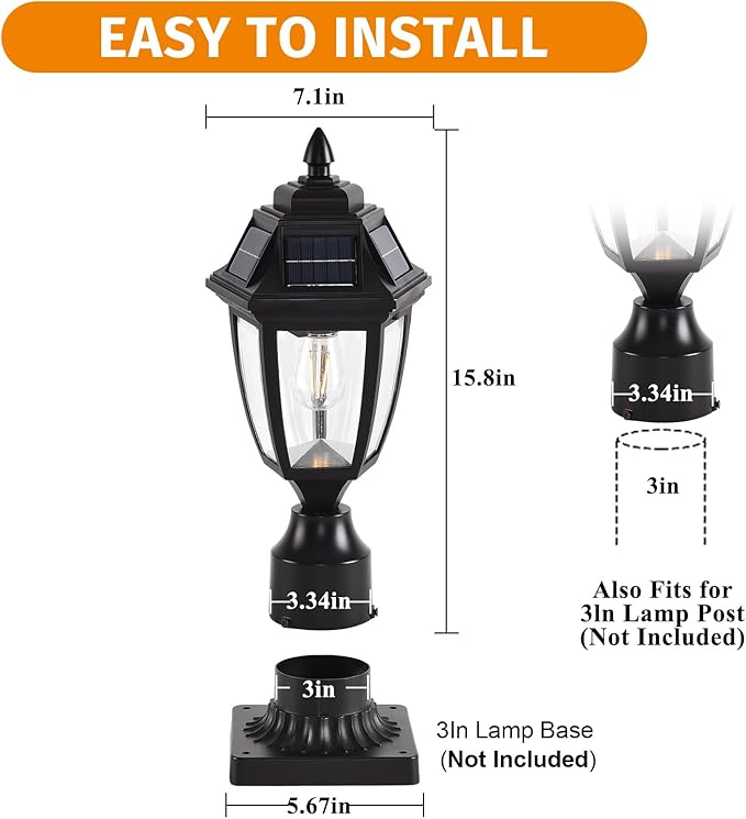 Solar Post Lights 2 Pack Motion Sensor Post Lantern Without Pier Mount Base Waterproof Solar Powered Pole Light Fixture for Patio Yard Garden