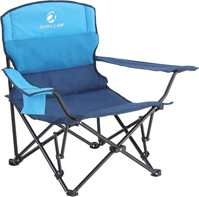 LET'S CAMP Folding Camping Chair Portable Blue Steel Frame 250LBS Outdoor Casual Reclining 1 Position 12.59 Seat Height 33.46 Backrest Width 18.11D x 20.07W x 27.55H in Camping