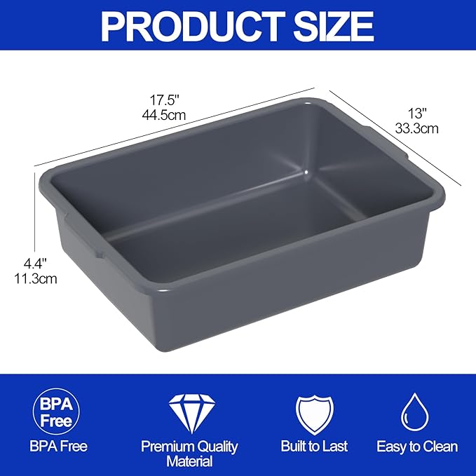 12-Pack Plstic Commercial Bus Box 15 L Dish Tubs Bin for Restaurant Gray