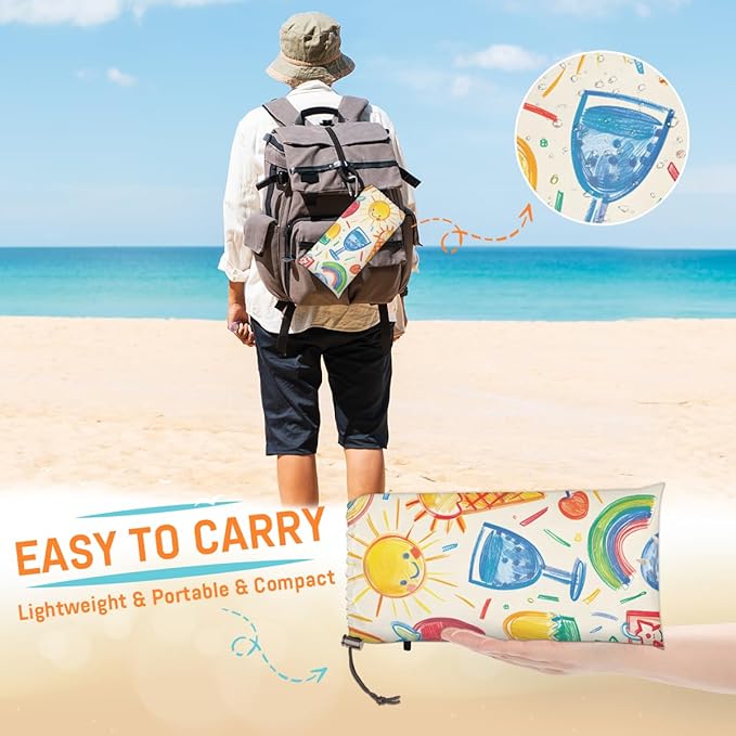 Waterproof Sandproof Beach Blanket 59''×68'' Summer Bash Polyester Outdoor Picnic Blanket with 4 Stakes &amp Storage Bag for BeachCampingVacation Beige
