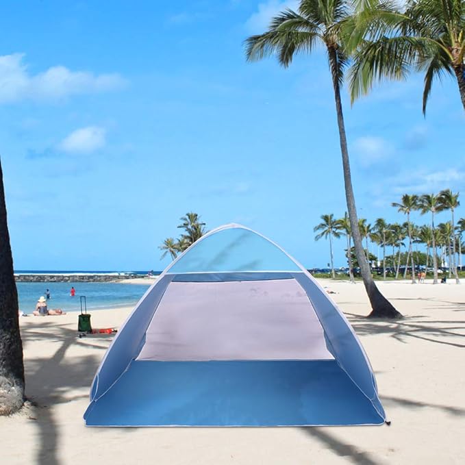 VINGLI 2 Person Beach Tent Pop Up/Camping Tent Sun Shelter Tent Big Automatic Sun Umbrella 2-3 Person Fishing Beach Shelter Blue