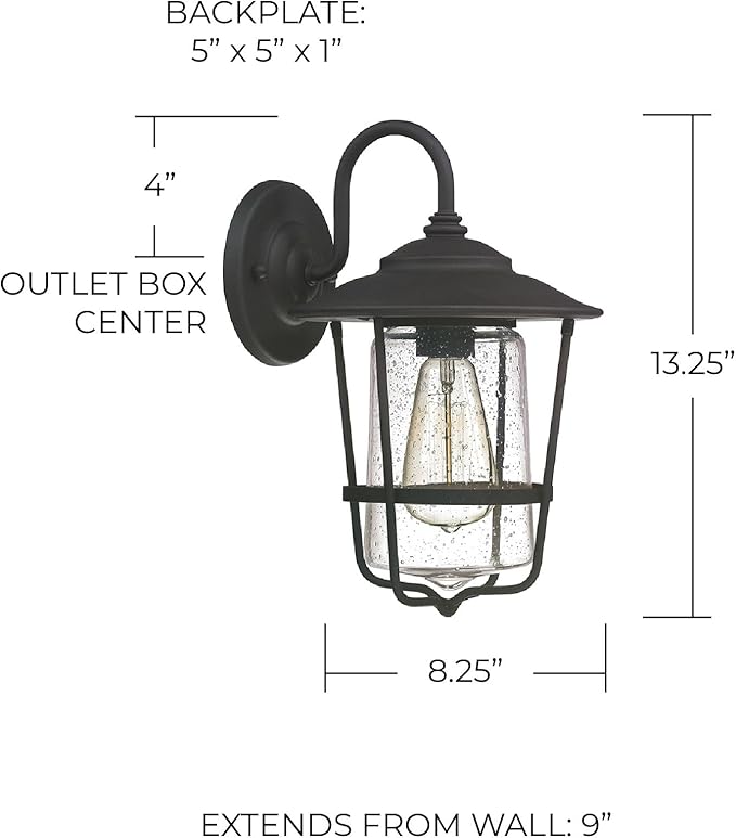 Capital Lighting 9601BK Creekside Clear Seeded Glass Outdoor Wall Sconce 1-Light 100 Watt 13 H x 8 W Black