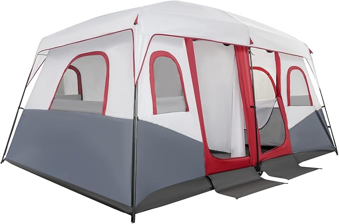 Large Camping Tent 8-12 Person Family Cabin Tents2 Rooms2 Doors and 6 Windows with MeshCarry BagWaterproof WindproofDouble LayerBig Tent for Outdoor CampingPicnicFamily Gathering