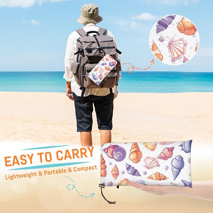 Waterproof Sandproof Beach Blanket 59''×68'' Multi-Color Shell Polyester Outdoor Picnic Blanket with 4 Stakes &amp Storage Bag for BeachCampingVacation White