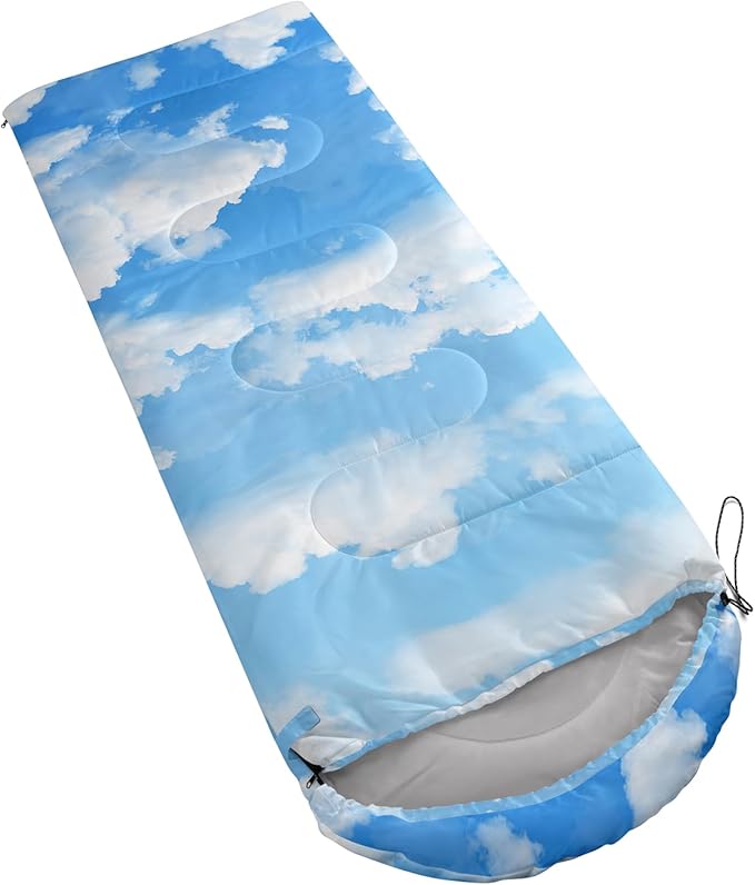 Axolotl Blue Sky Kids Sleeping Bag White Cloud Camping Bag in Warm Cold Weather for Girls Boys Natural Scenery Clouds Waterproof Backpacking for Traveling Outdoor Camping Gear Hiking Gear Equipment
