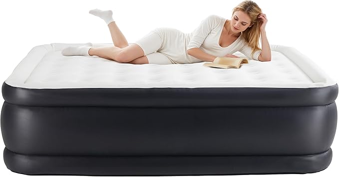 YSSOA Queen Camping Air Mattress with Built-in Electric High-Speed Pump 18 Bed Height Blow Up Inflatable Airbed with Carrying Bag for Home Guests &amp Travel Waterproof Foldable Portable