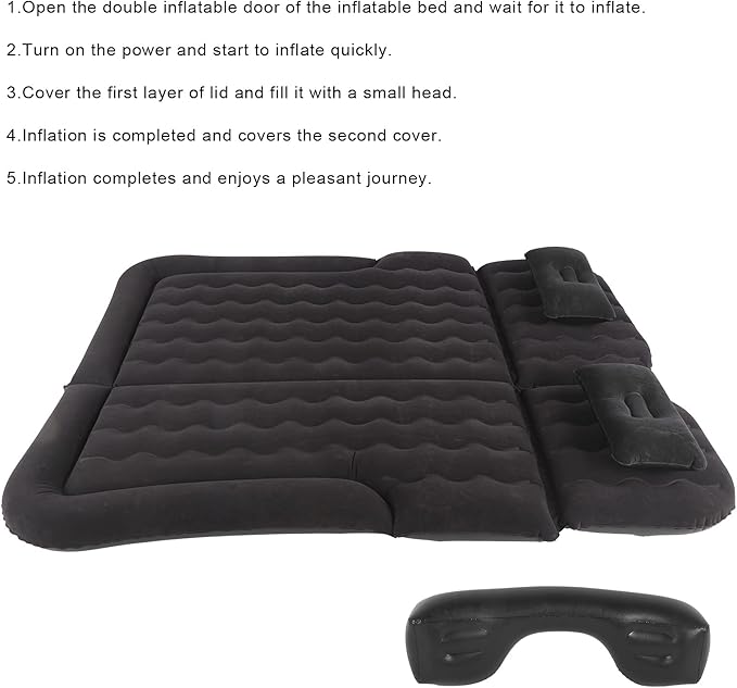 Yctze 12V Electric Inflatable Air Mattress with Flocking Surface for SUV MPV RV - Ideal for Camping Festivals and Travel (Black)