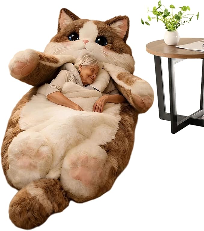 Cat Sleeping Bag for Humans - Plush Cat Print Envelope Sleeping Bag Giant Plush Envelope Design with Soft Flannel Lining Self Ca-t Plu-sh Sleep-ing Ba-g for Camping &amp Sleepovers