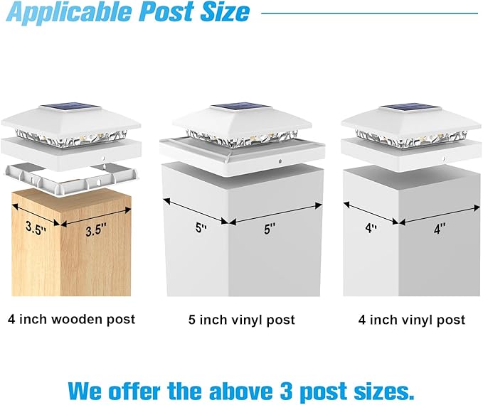 VOLISUN 4x4 Solar Post Cap Light 12packSolar Fence - Post Lights Outdoor Waterproof for Wooden/Vinyl PostWhite Deck Post Cap Light Solar Powered with Warm White for Garden/Patio/Porch