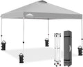 EAGLE PEAK Pop Up Canopy Tent with Wheeled Carry Bag 8 Stakes 4 Ropes 4 Weight Bags Easy Set Up Tent Canopy 10x10 ft 100sqft of Shade Light Gray