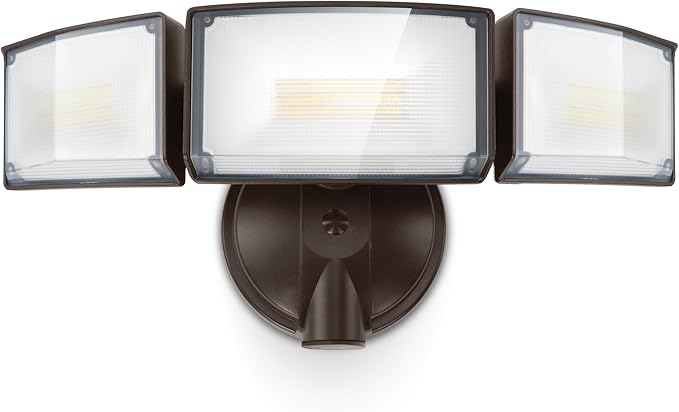 LUTEC 75W 8000 Lumen Floods Light Outdoor Switch Controlled LED Security Lights with 3 Adjustable Heads 5000K Daylight IP65 Waterproof Exterior Flood Light for Outside Garage Yard Patio-Brown