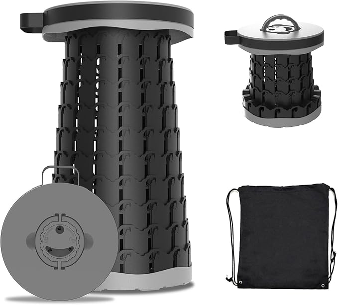 Upgraded Collapsible Stool with Max Load Capacity 330lbs Portable Telescoping &amp Folding Design Retractable Seat for Camping Gardening Fishing &amp Outdoor Adventures (Grey)