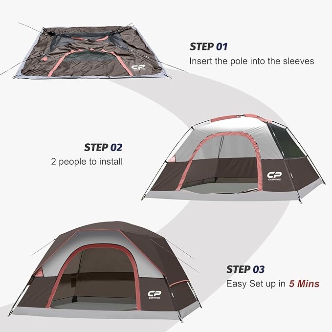 Tents for Camping 4 Person Tent Waterproof Windproof Double Layer Camping Tent Easy Setup Dome Tent with Large Mesh Windows &amp Wider Door for Outdoor Camping &amp Hiking