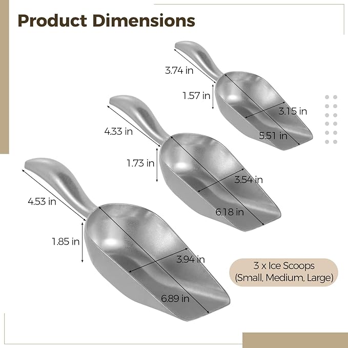 Aluminum Alloy Scoops 3 Sizes For Ice Home Commercial Set