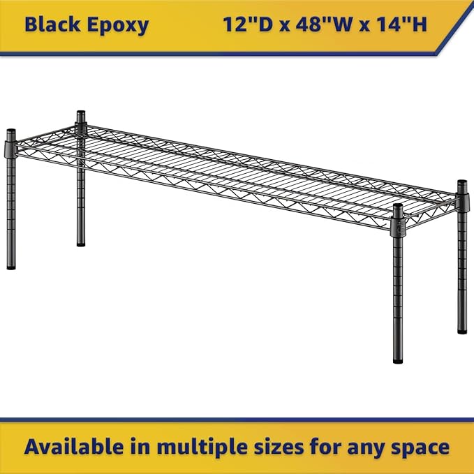 2 Pack 12 x 48 x 14 Black Wire Dunnage Rack – Heavy Duty Storage Shelf for Commercial Use NSF
