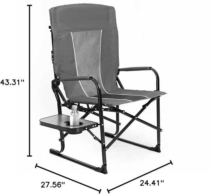 Foldable Directors Chair Heavy Duty Outdoor Camping Chair with Side Table and PocketOversized Rocking Lawn Chair for FishingBeachSport Events (Gray)