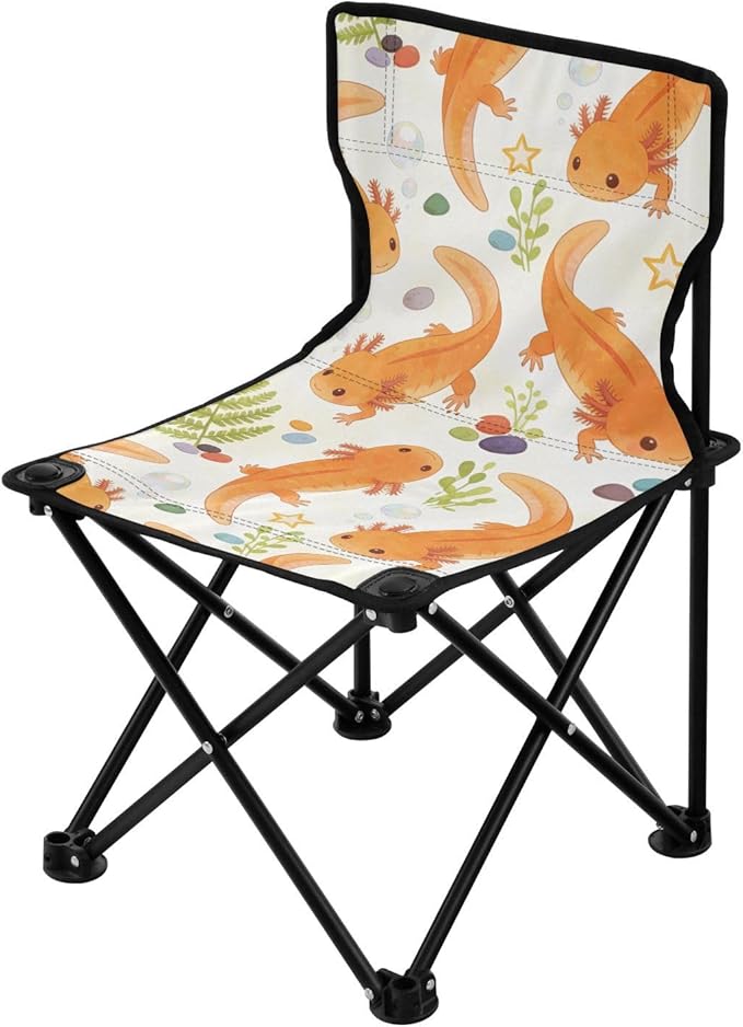 FRODOTGV Folding Heavy Duty Camping Chairs Orange Lizard Pattern Portable Beach for Traveling Backpacking Chair Ultra Lightweight with