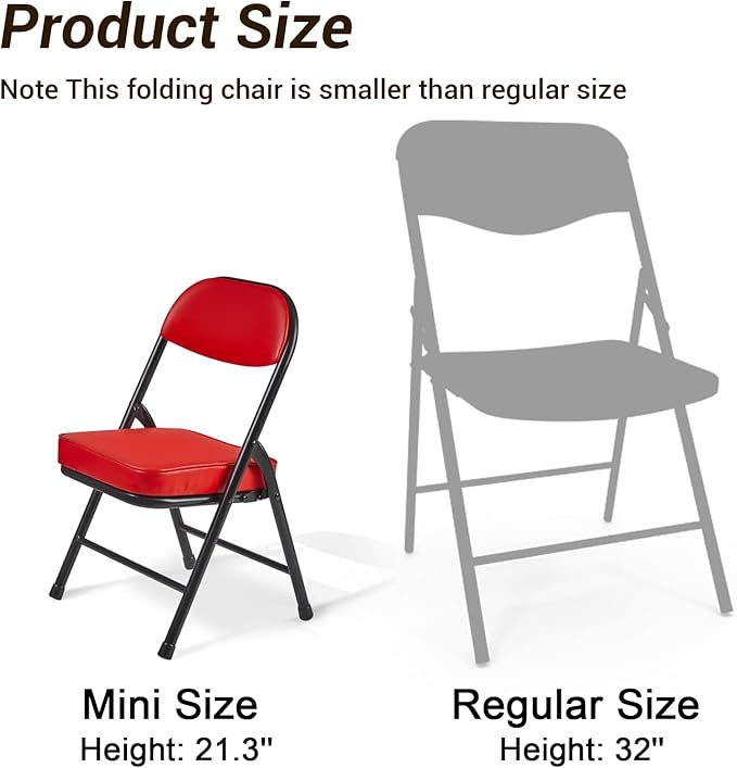 Mini Padded Folding Chairs Garage Stool Portable Camping Chair with Cushion Lightweight Lawn Chair for Outdoor Sports Events Patio Fishing Hiking Hunting Picnic Beach Red