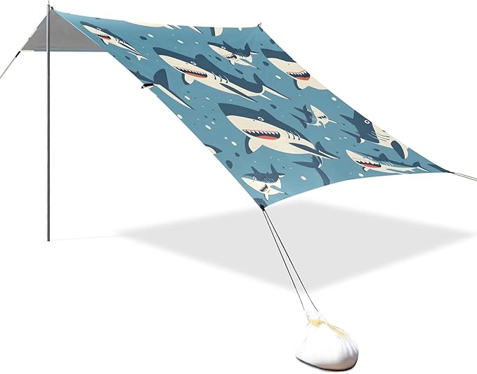 Cute Sharks Camping Sun Shelter Beach Tent Portable Beach Sun Shade Outdoor Canopy for Camping Trips Fishing Picnic