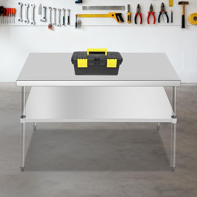 Eapmic Undershelf for Work Tables Adjustable Lower Shelf Stainless Steel Bottom Shelf Add for Commercial Prep Table Restaurant Kitchen Bakery Garage Workshop Use (45.28x21.65in)