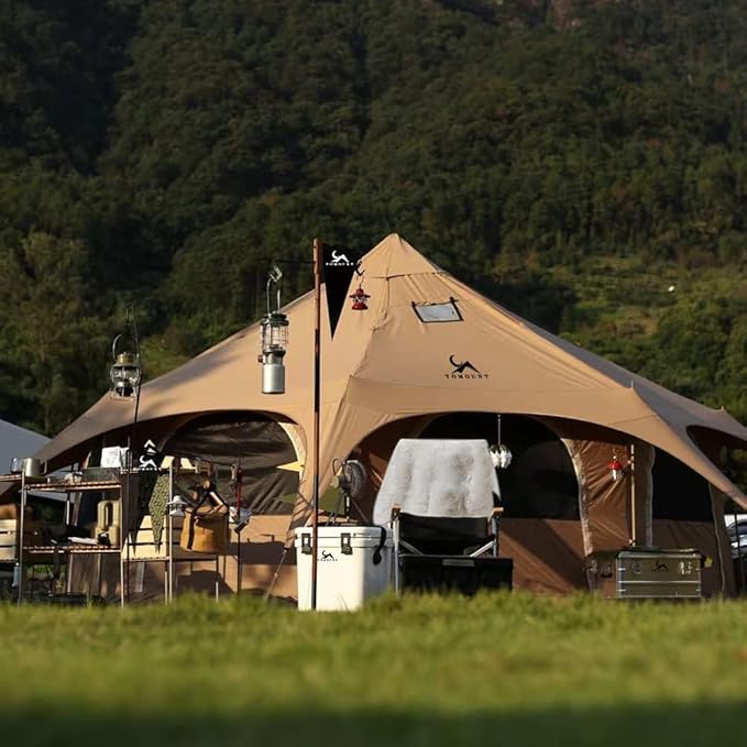 MC TOMOUNT Canvas Tent Bell Tent 16.4ft*9.2ft with Stove Jack for Glamping Family Camping Zipped Removable Floor