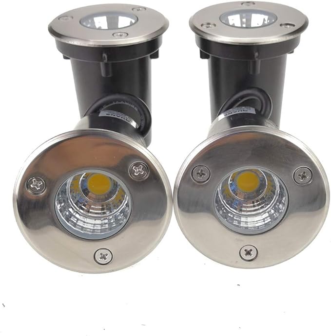 QUANS 3W Watt 12V 24V DC AC Low Voltage in Ground Well Outdoor LED Light in-Ground Landscape Lighting Spotlight for Deck Step Pathway Driveway Garden Yard Patio (Cool White 4 Pack)