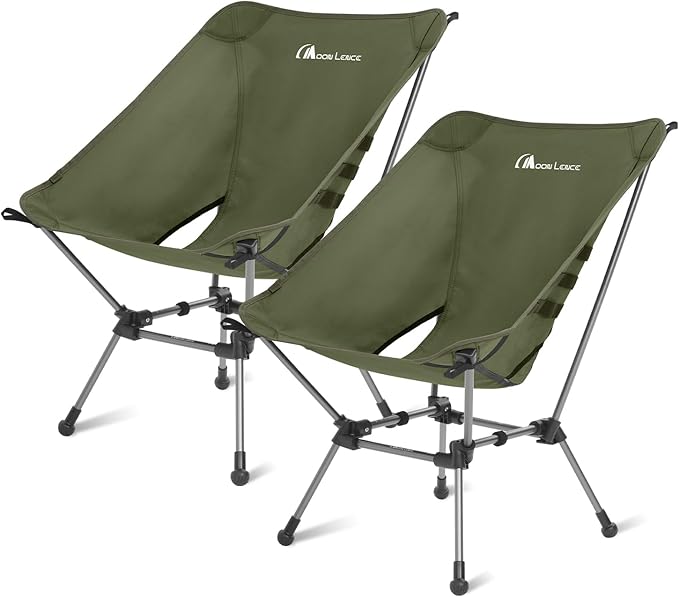 MOON LENCE Portable Camping Chair Plus Larger &amp Roomier Compact and Lightweight Still Folding Chair for Backpacking &amp Hiking 330Lbs Capacity (Moss Green-2pack)