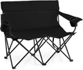 Tangkula 2 Person Camping Chair Outdoor Folding Camp Chair Loveseat with Cup Holders Armrests Carrying Bag Portable Heavy Duty Lawn Chair for Beach Picnic Fishing Travel (2-PersonBlack)