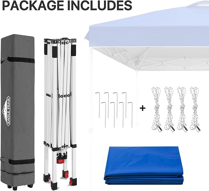 EAGLE PEAK Pop Up Canopy Tent with Wheeled Carry Bag 8 Stakes 4 Ropes Easy Set Up Tent Canopy 8x8 ft Blue