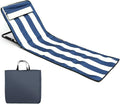 Oxford Cloth Beach Sun Chair Mat Adjustable Tilt Angle Folding Tanning Mat Waterproof Lounge Chair with Storage Pocket for Outdoor Camping Garden Park Holidays (Blove &amp White Splice)