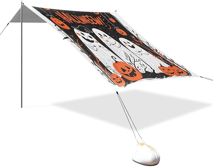 ALAZA Halloween Pumpkin Ghosts Beach Tent Sun Shelter UPF50+ Protection Beach Shade Canopy w/ 4 Sandbags for Outdoor Camping Fishing Backyard Fun Picnic 10x9 ft