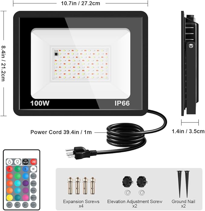 MOSFiATA 4 Pack 100W RGB LED Flood Lights 12000LM Color Changing Smart Floodlight with Remote Waterproof DIY Uplights for PartyGardenHalloween Outdoor Decr