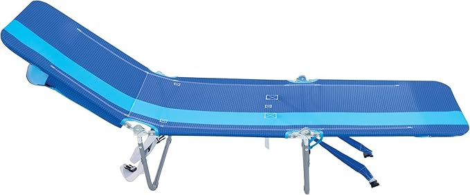 Rio Beach Portable Lay Flat Folding Backpack Beach Lounge Chair with Backpack Straps and Storage Pouch Blue Stripe