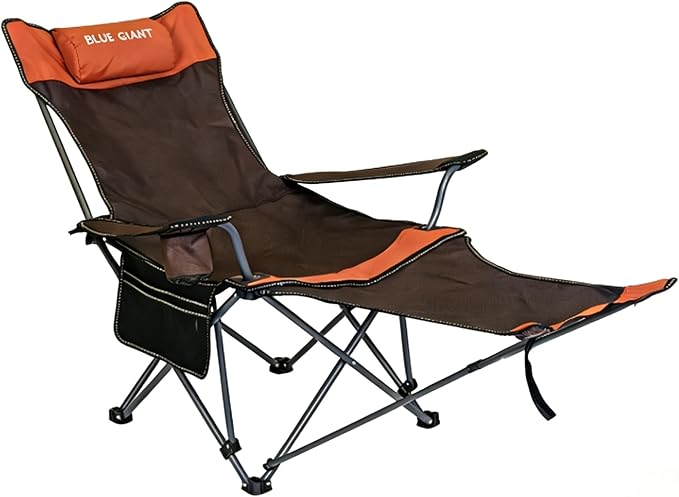 2 Pack Adjustable Folding Camping Chairs with Detachable Footrest and Headrest Lightweight and Portable Ideal for Hiking Travel Fishing and Outdoor Activities (Orange)