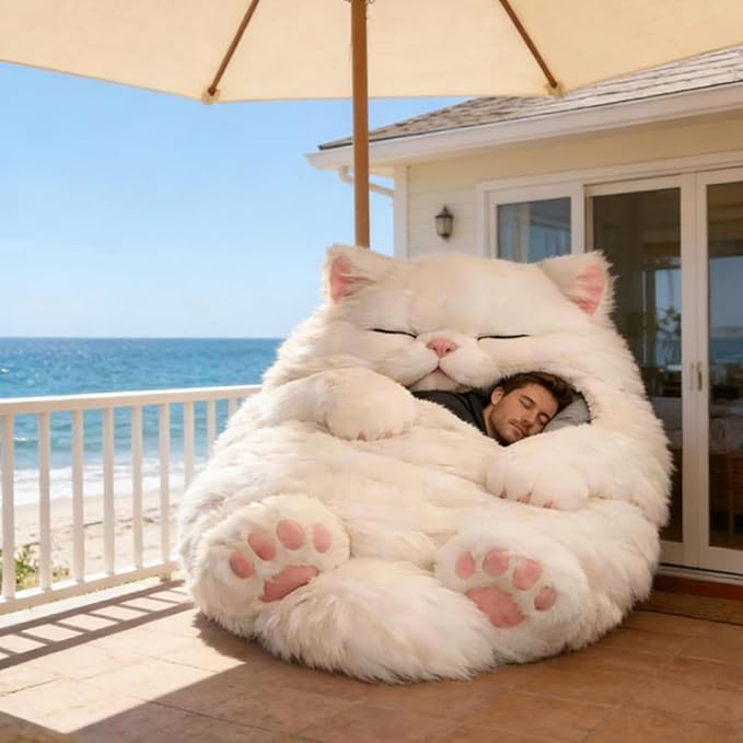 Fluffy Cat Sleeping Bag for Adults Cat Shaped Cozy Animal Sleeping Bag Cushion for Indoor Relaxing Camping &amp Lounge Use