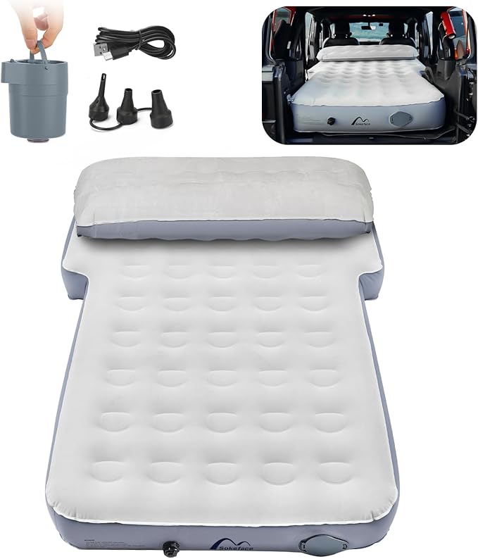 SUV Air Mattress with One-Click Charging Wireless Air Pump Detachable Pillow 10inch Air Mattress for Jeep Wrangler JK JKU JL JLU Unlimited 4 Door Heavy Duty Car Camping Patent Pending
