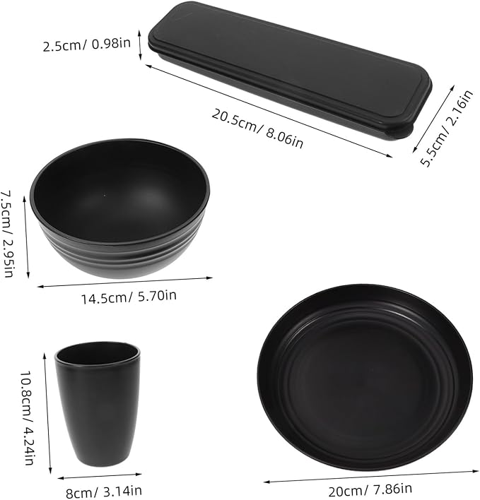 4sets Black Camping Dishes Utensil Picnic Lunch Box Fork Spoon Knife Bowl Cup Reusable Easy Clean Fine Dining
