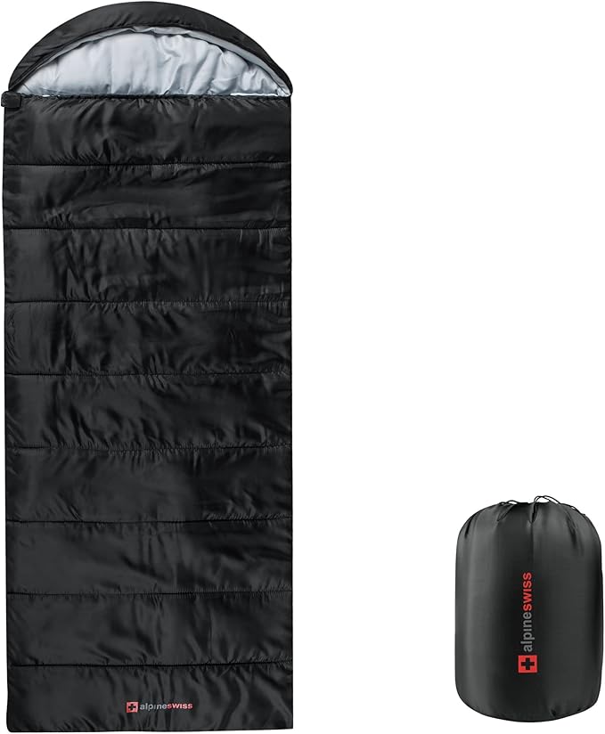 Alpine Swiss 0°C (32°F) Sleeping Bag Lightweight Waterproof with Compression Sack Adults All Seasons Camping Hiking Backpacking Travel Outdoor Indoor