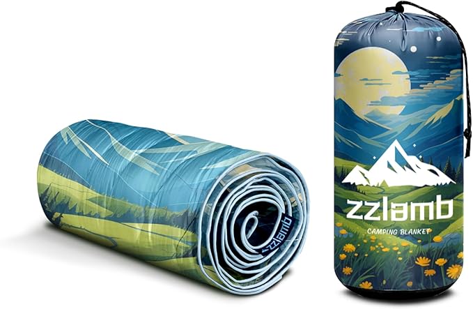 zzlamb Camping Blanket for Cold WeatherOutdoor Puffy Blanket Portable Down AlternativeWindproof Warm Cloak with SnapsCozy Quilt Backpacking Picnic RV Travel Plane Car Hammock Beach Climbing