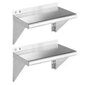 ROCKPOINT Stainless Steel Shelf 10 x 24 Inches 210lb 2 Pack NSF Metal Commercial Shelves Wall Mount Floating Shelving with Backsplash for Restaurant Kitchen Home and Hotel Silver