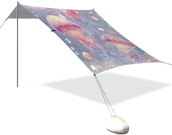 Bolaz Beach Canopy Tent Sun Shade9'×10.5' Large Family Beach Shade UPF50+- Outdoor Shade for Camping Trips FishingPink Jellyfish