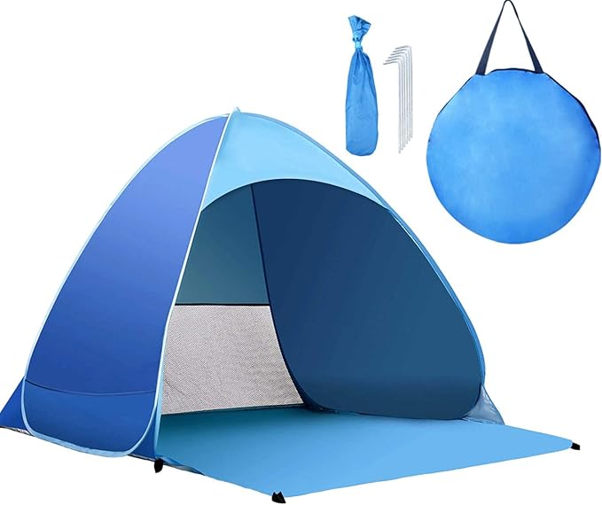 Pop Up Beach Tent –for 2-3 Person UPF 50+ UV Sun Protection Beach Shade Tent Pop Up Sun Shelter with Carry Bag and Stakes for Beach Park Camping (Large)