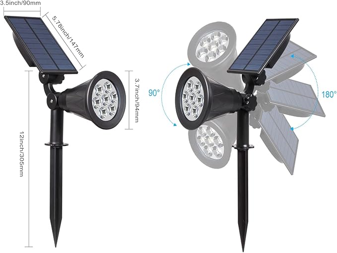 T-SUN Solar Spotlights Color Changing 7 LED Waterproof Solar Garden Lights Auto ON/OFF Adjustable Landscape Spot Lights 2-IN-1 Solar Wall lights for Patio Yard Garden Driveway Pool Area(2 Pack)