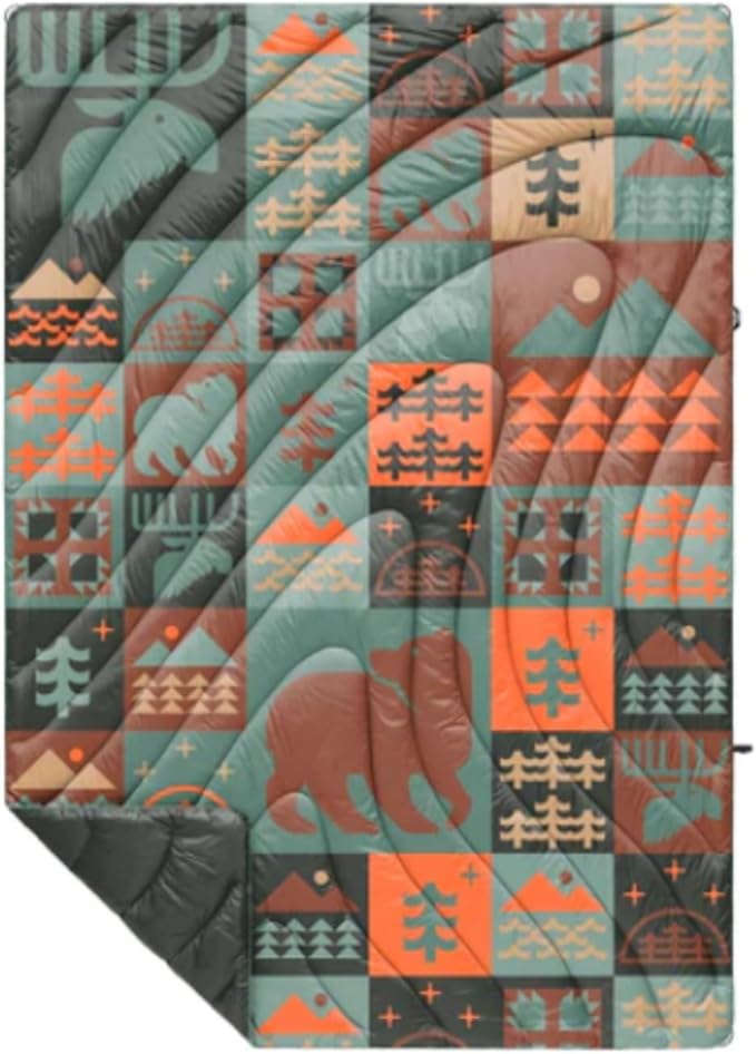 Rumpl Original Puffy Blanket - Warm Water-Resistant Camping Blanket with 100% Recycled Synthetic Insulation 52x75 Original Puffy V1 Forest Cabin
