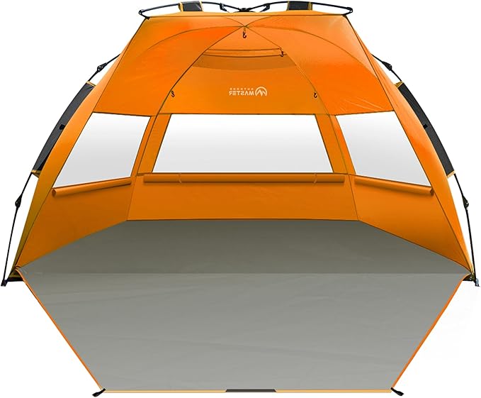 OutdoorMaster Beach Tent Sun Shelter for 3-4 Person Pop Up Beach Tent Easy Setup with Sandbags Portable Sun Shade Canopy with Carrying Bag for Beach &amp Outdoor UPF50+ UV Protection Family Size