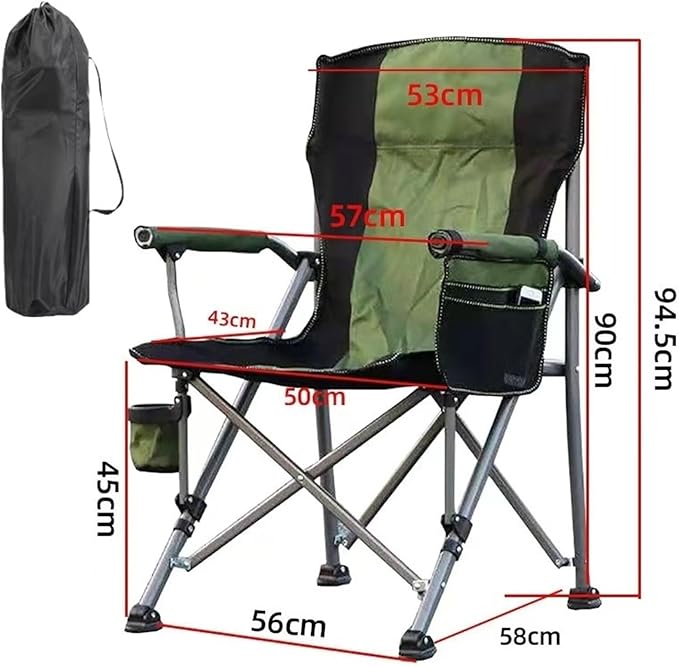 PETRELS Outdoor Folding Chair Outdoor Iarge Fishing Chair Aluminum Folding Camping Chair Portable Large Size High Back Chair with Arm Rest Cup Holder(Green)